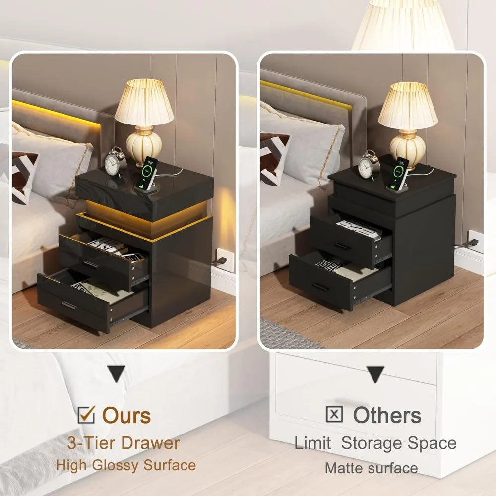 Smart Nightstand with Charging Station & Sliding Top Storage