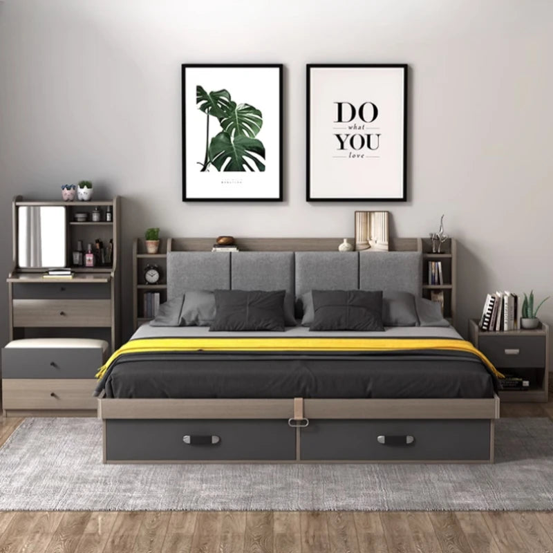 Nordic Modern Double Bed - Simple Storage, Small Apartment