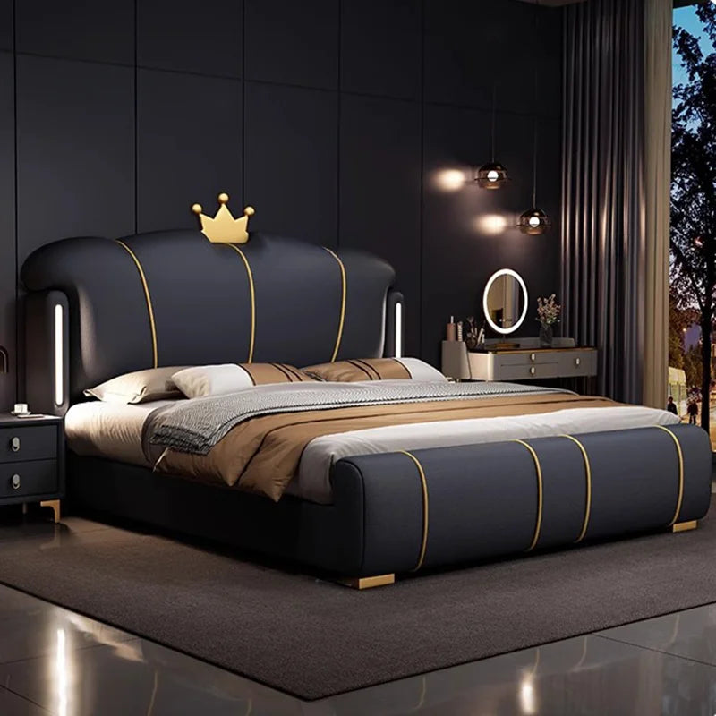 Luxury Double Bed Frame - Elegant Italian Leather King Size