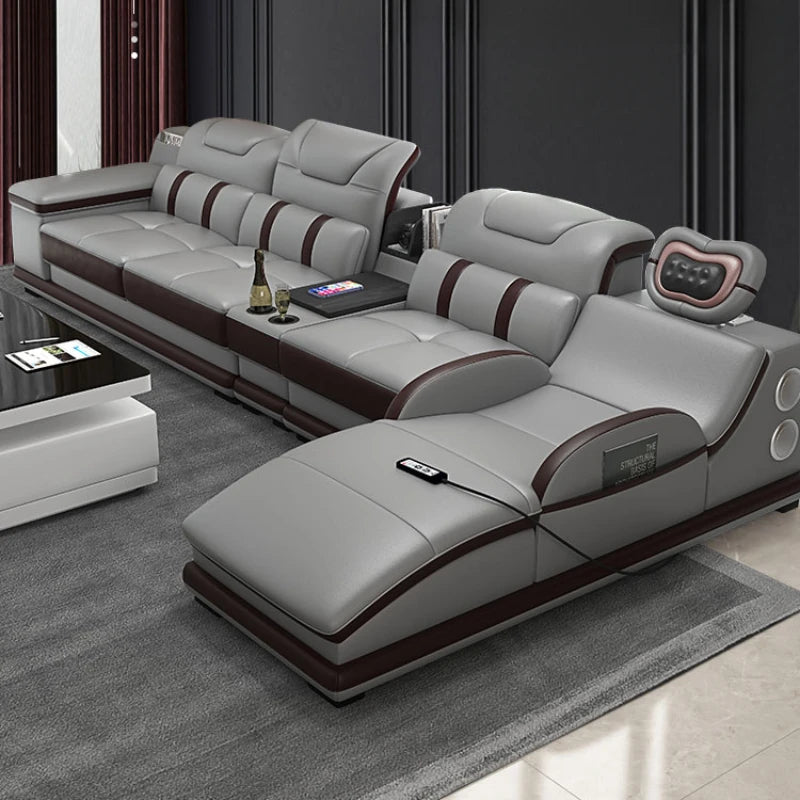 Luxury Leather Sectional Sofa - Massage Reclining & Daybed Lounge