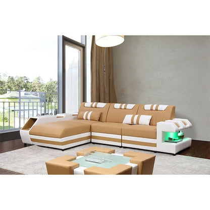 Luxury Genuine Leather Reclining Sleeper Sofa with Wooden Frame & Embroidery