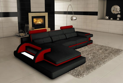 Italian Red & Black Genuine Leather L-Shape Sectional Sofa Set