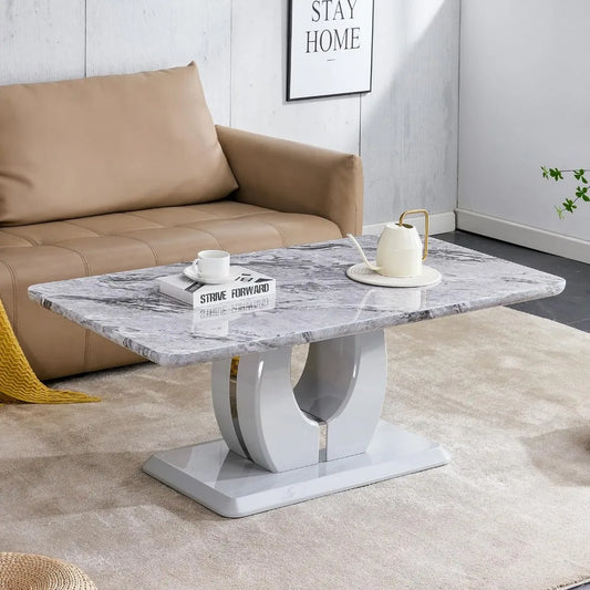 Modern Coffee Table: Faux Marble, Rectangular, Center, Accent Furniture for Living Room