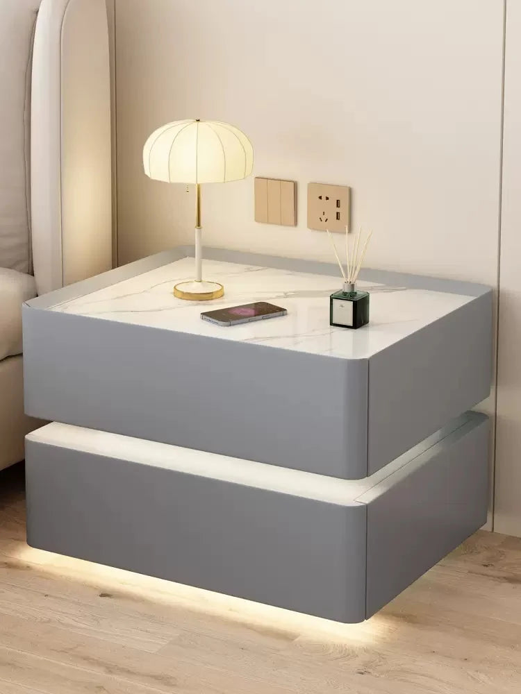 Modern Solid Wood Bedside Table with Wireless Charging & Lock