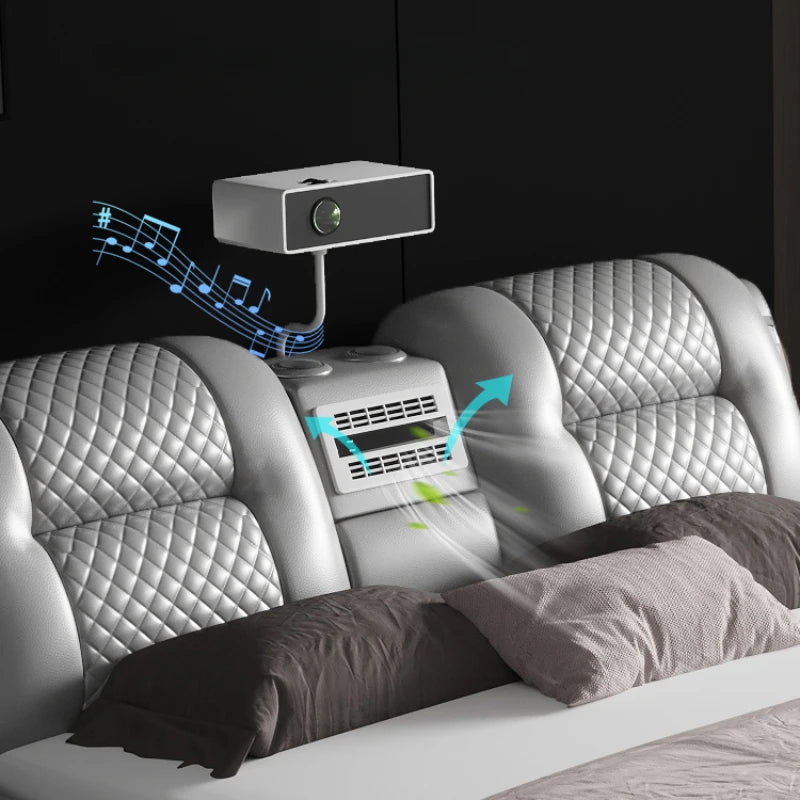 King Size Tatami Bed: Smart Leather, Massage & Projector