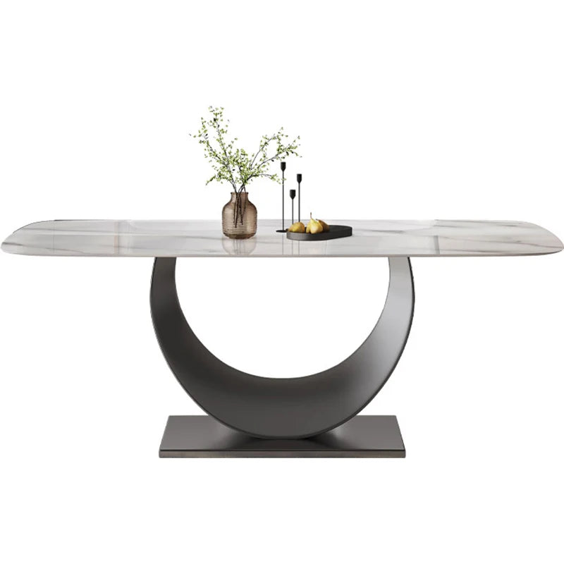 Luxury Italian Dining Set: Metal Legs, Waterproof Rectangular Table, Modern Design