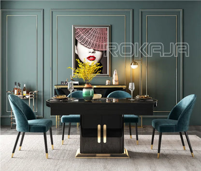 Luxury Extendable Dining Table: Storage, Induction Cooker, Tempered Glass, Round/Rectangle Set