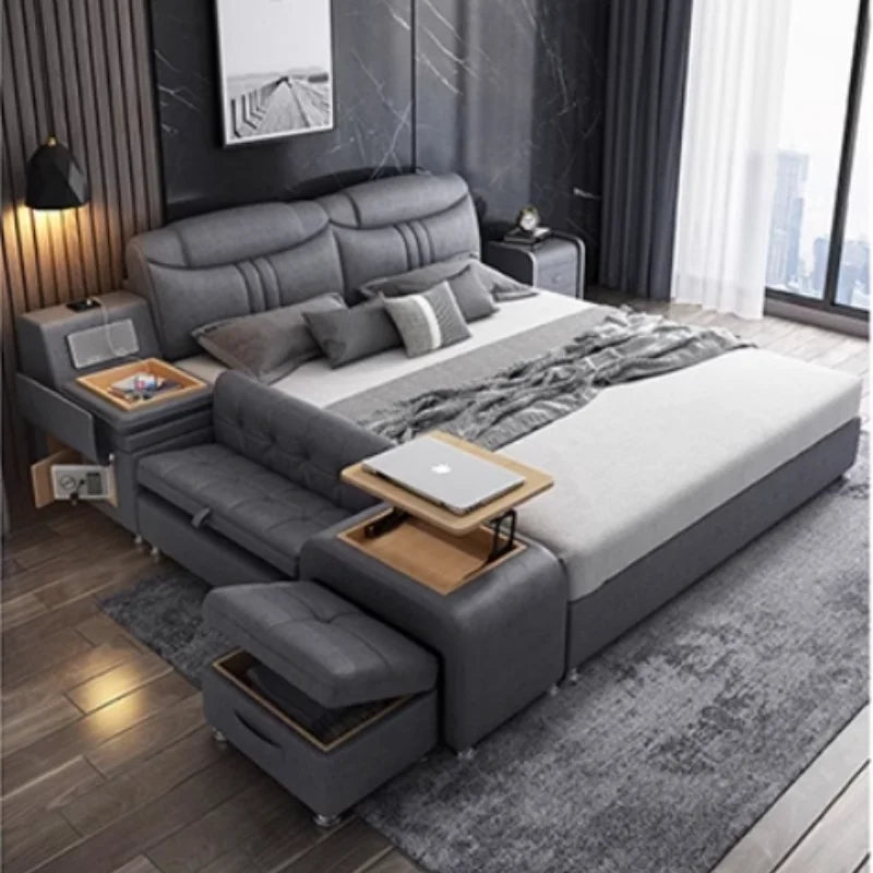 Storage Frame Double Bed: Luxury King Size, Modern Headboard