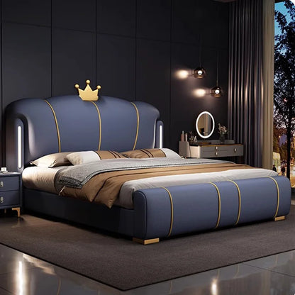 Luxury Double Bed Frame - Elegant Italian Leather King Size