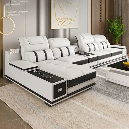 Modern Leather Sofa - Italian Design with Bluetooth & USB