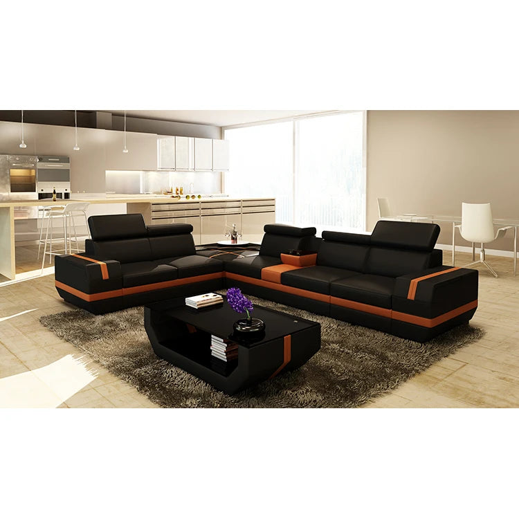 Luxury Modern Genuine Leather Corner Sofa Set for Living Rooms