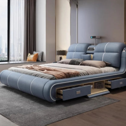 Multifunctional King Size Wooden Storage Bed - Nordic Design