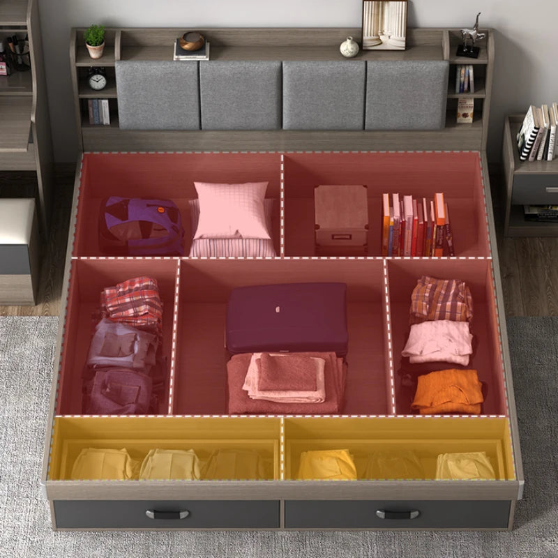 Nordic Modern Double Bed - Simple Storage, Small Apartment