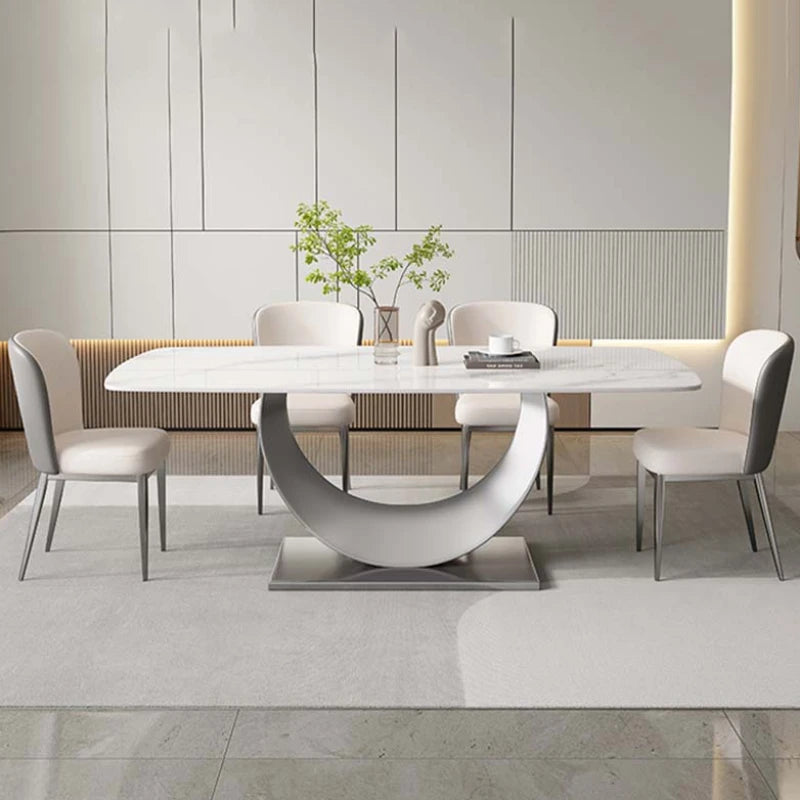 Luxury Italian Dining Set: Metal Legs, Waterproof Rectangular Table, Modern Design