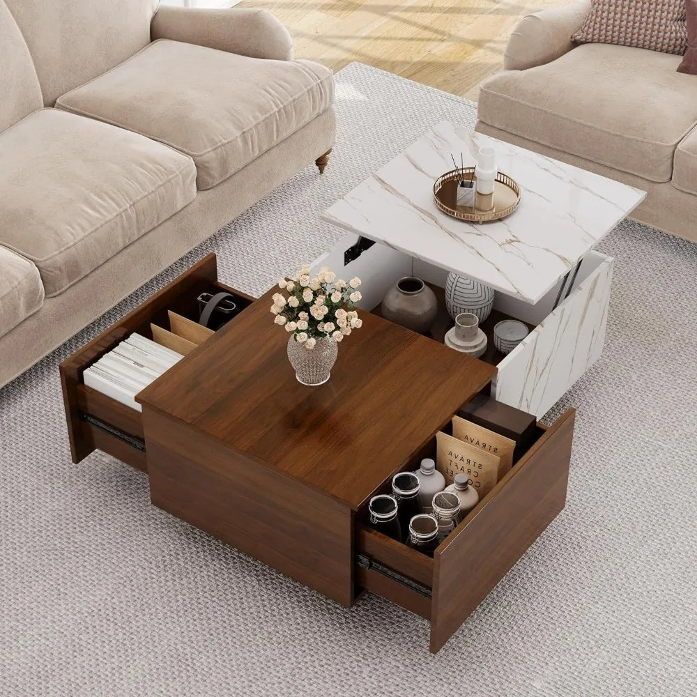 Lift Top Coffee Table: LED Wooden, Storage, Hidden Drawer