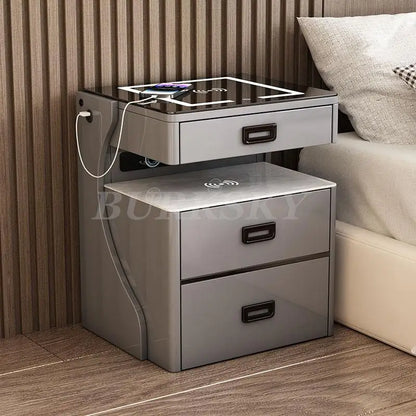 Modern Bedside Table with Smart Storage and Wireless Charging