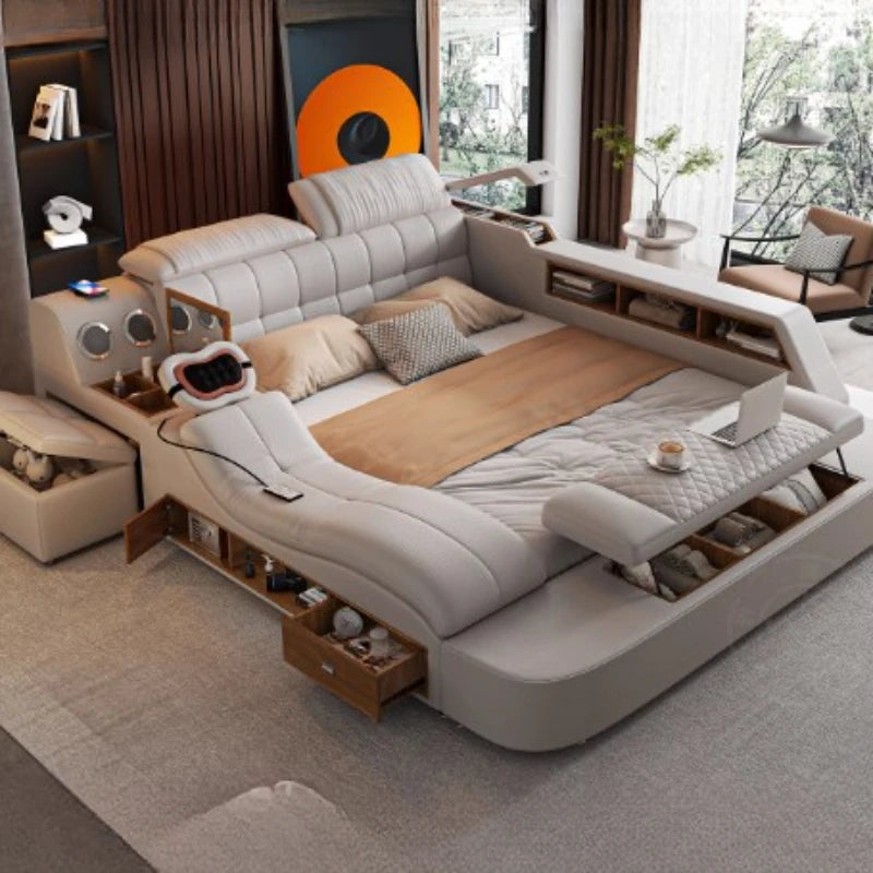 Storage Frame Double Bed: Luxury Wood, Drawers, Multifunctional