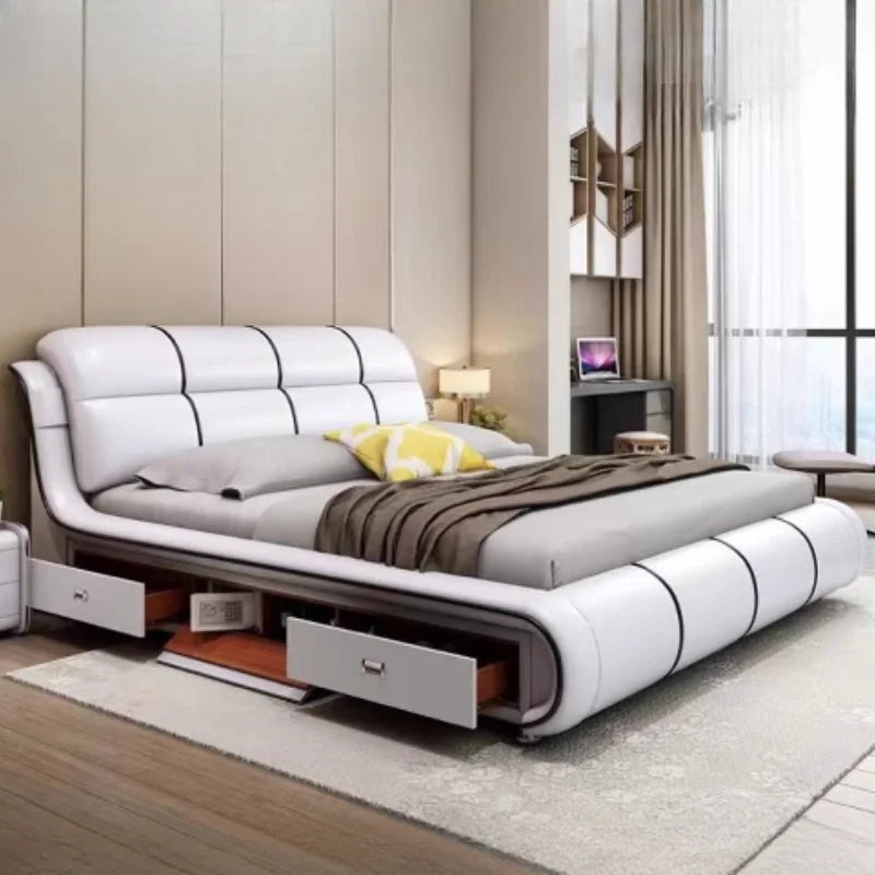 Multifunctional King Size Wooden Storage Bed - Nordic Design