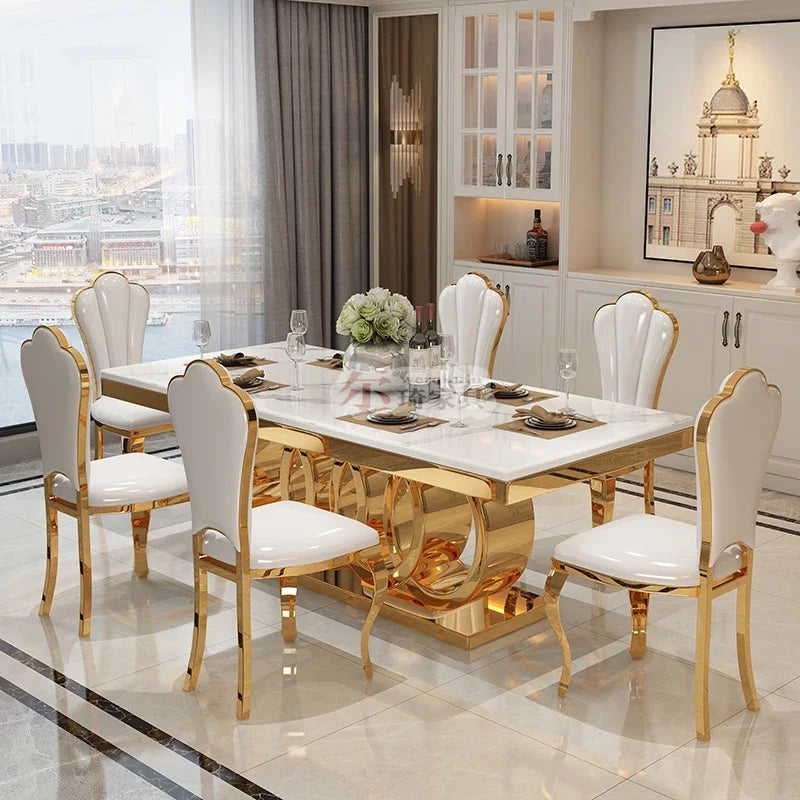 Simple Luxury Marble Dining Table with Chairs Set