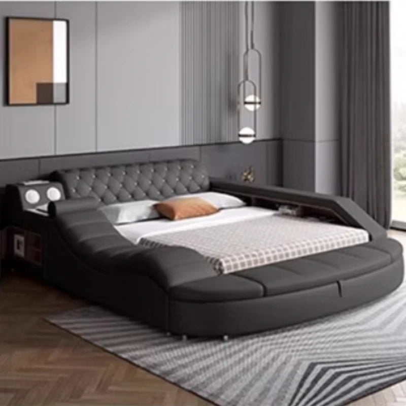 Leather Queen Double Bed with Drawers - Unique King Size Storage