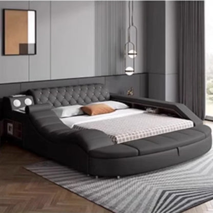 Leather Queen Double Bed with Drawers - Unique King Size Storage