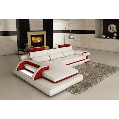 Italian Red & Black Genuine Leather L-Shape Sectional Sofa Set