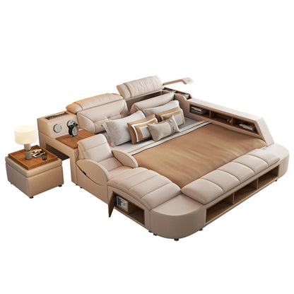 Multifunctional Tatami Bed - Modern Leather with Storage & Massage