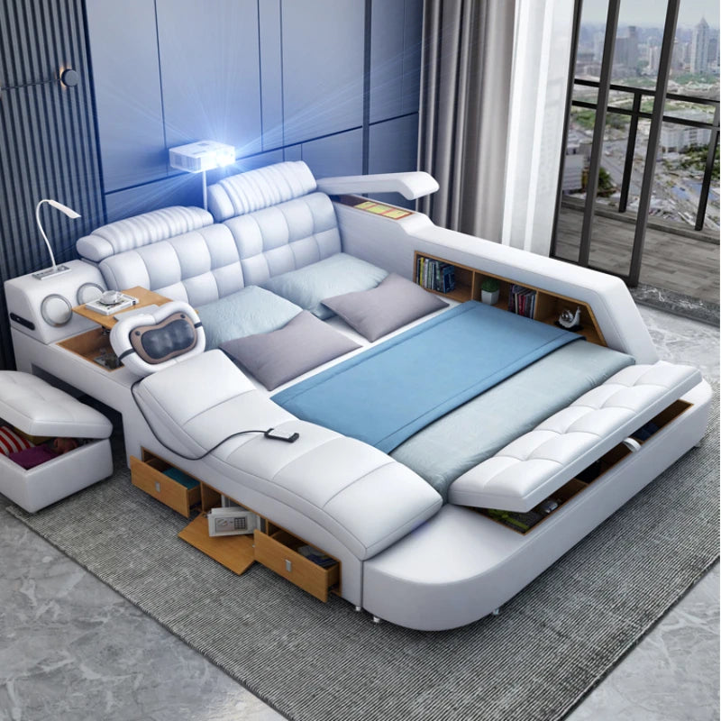 King Size Luxury Leather Bed - Modern Massager, Villa Set