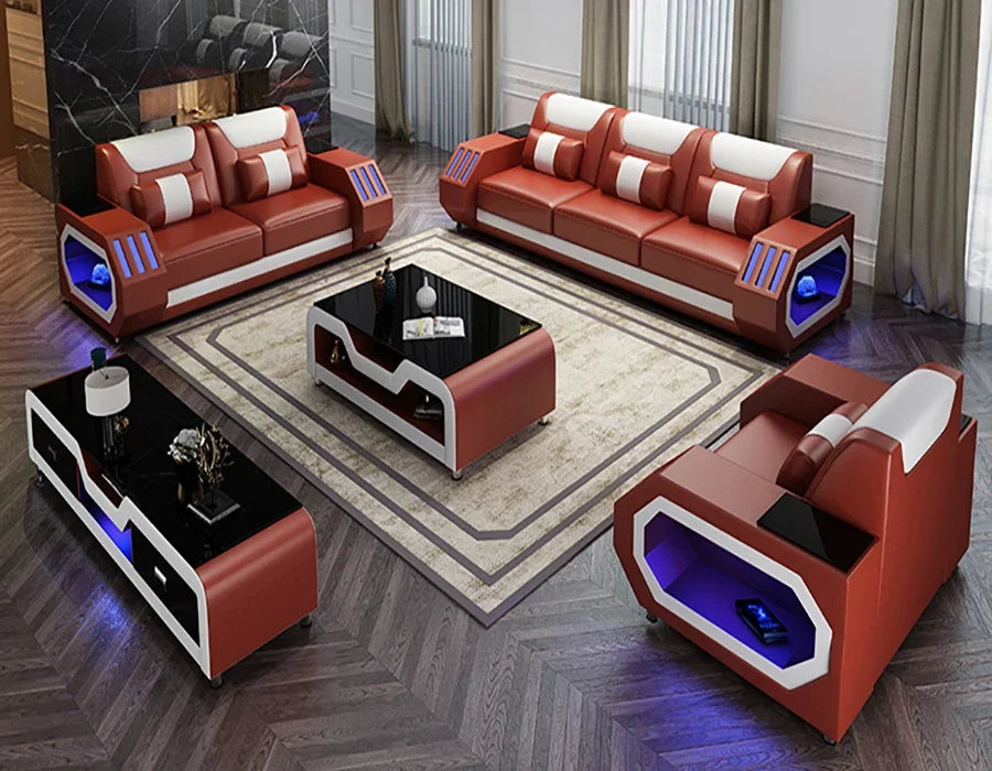 Modern Chesterfield Sectional - Royal Leather Living Room Set