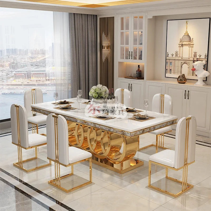 Simple Luxury Marble Dining Table with Chairs Set