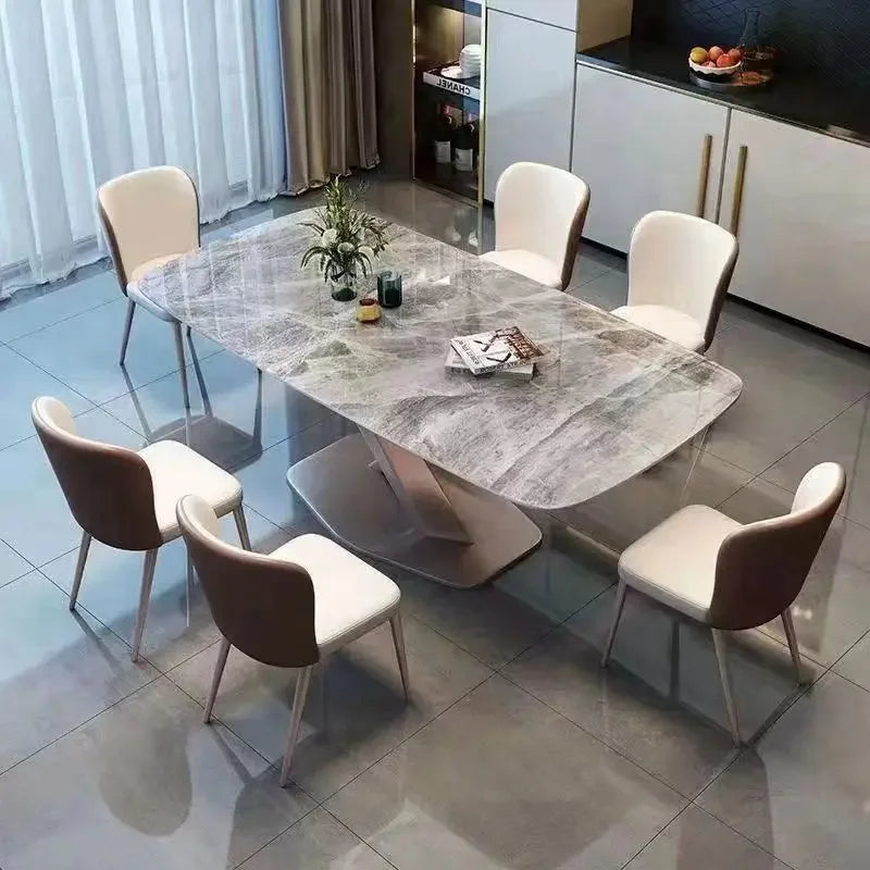 Metal Nordic Dining Set: Luxury White Marble Table, Natural, Restaurant/Home Furniture