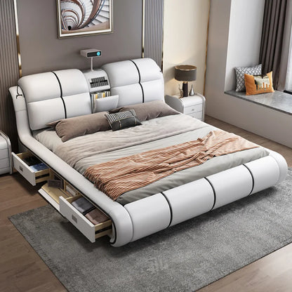 Multifunctional King Size Wooden Storage Bed - Nordic Design