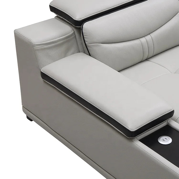 Modern Luxury Genuine Leather L-Shape Sectional Sofa Set for Living Rooms