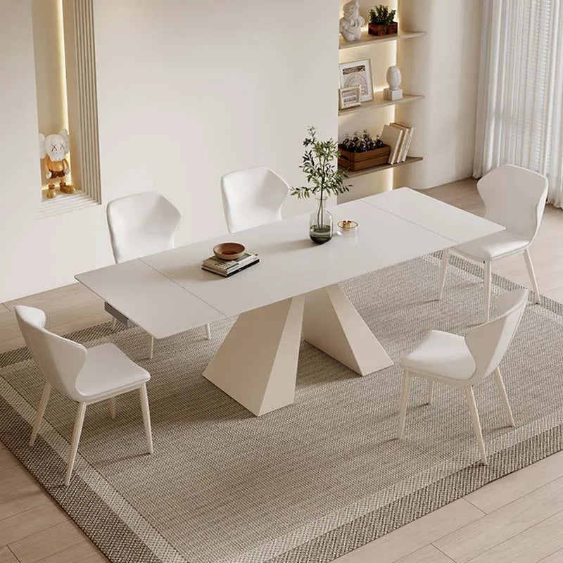 Extendable White Dining Table Set: Rectangular, Modern Design for Living Room or Restaurant