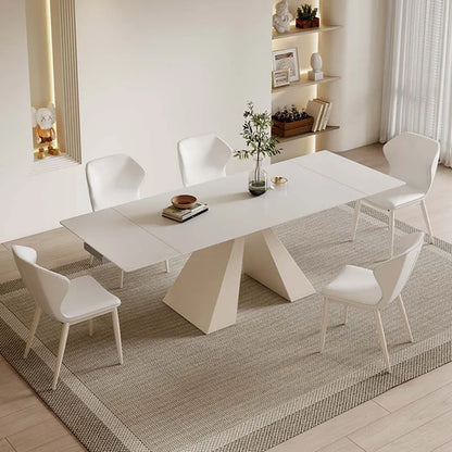 Extendable White Dining Table Set: Rectangular, Modern Design for Living Room or Restaurant