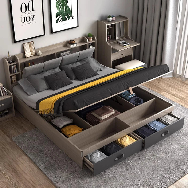 Nordic Modern Double Bed - Simple Storage, Small Apartment