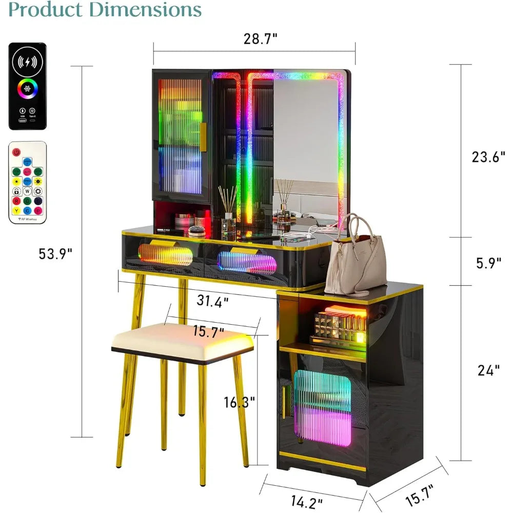 RGB LED Vanity with Lights, Mirrors, 7 Dynamic & 24 Static Dimmable Modes