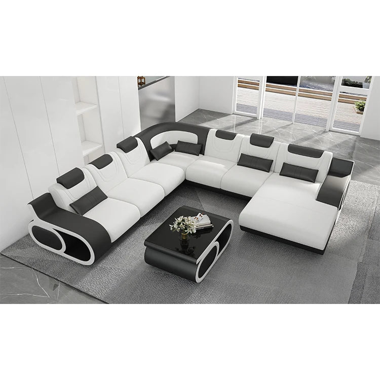 Luxury U-Shaped Leather Sectional Sofa Set for Modern Living Rooms