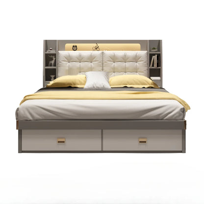 Modern King Size Double Bed - Nordic Wood, Multifunctional Loft