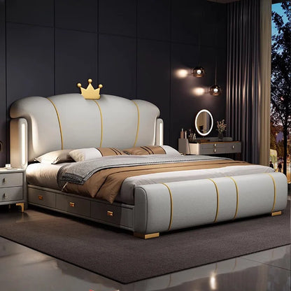 Luxury Double Bed Frame - Elegant Italian Leather King Size