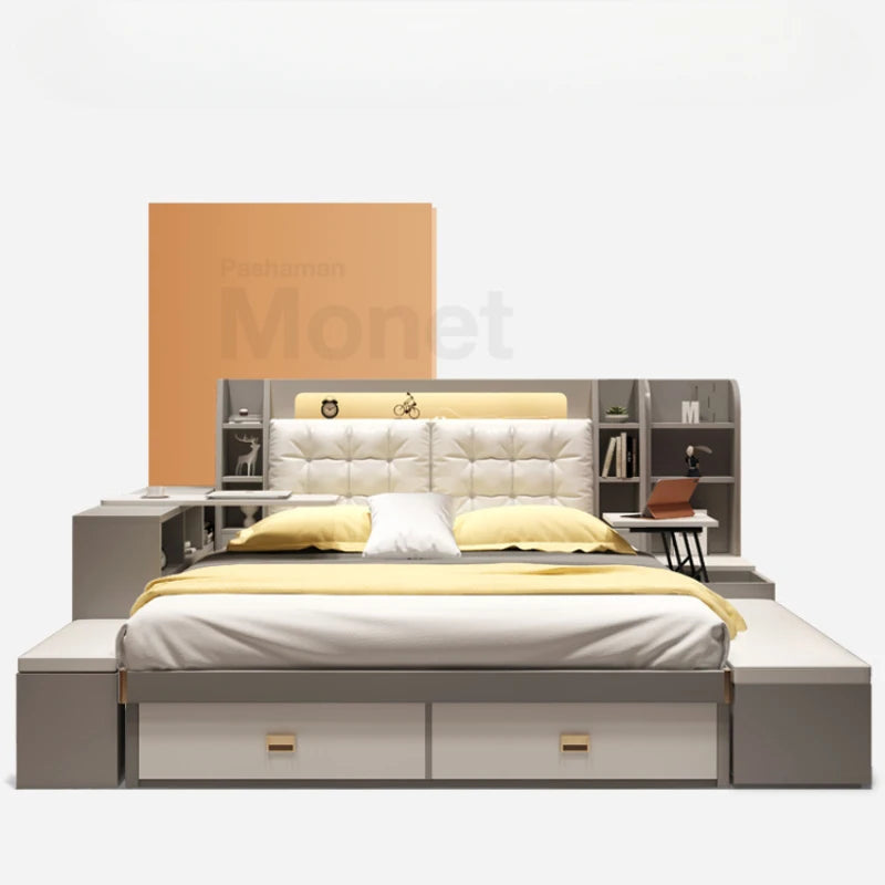 Modern King Size Double Bed - Nordic Wood, Multifunctional Loft