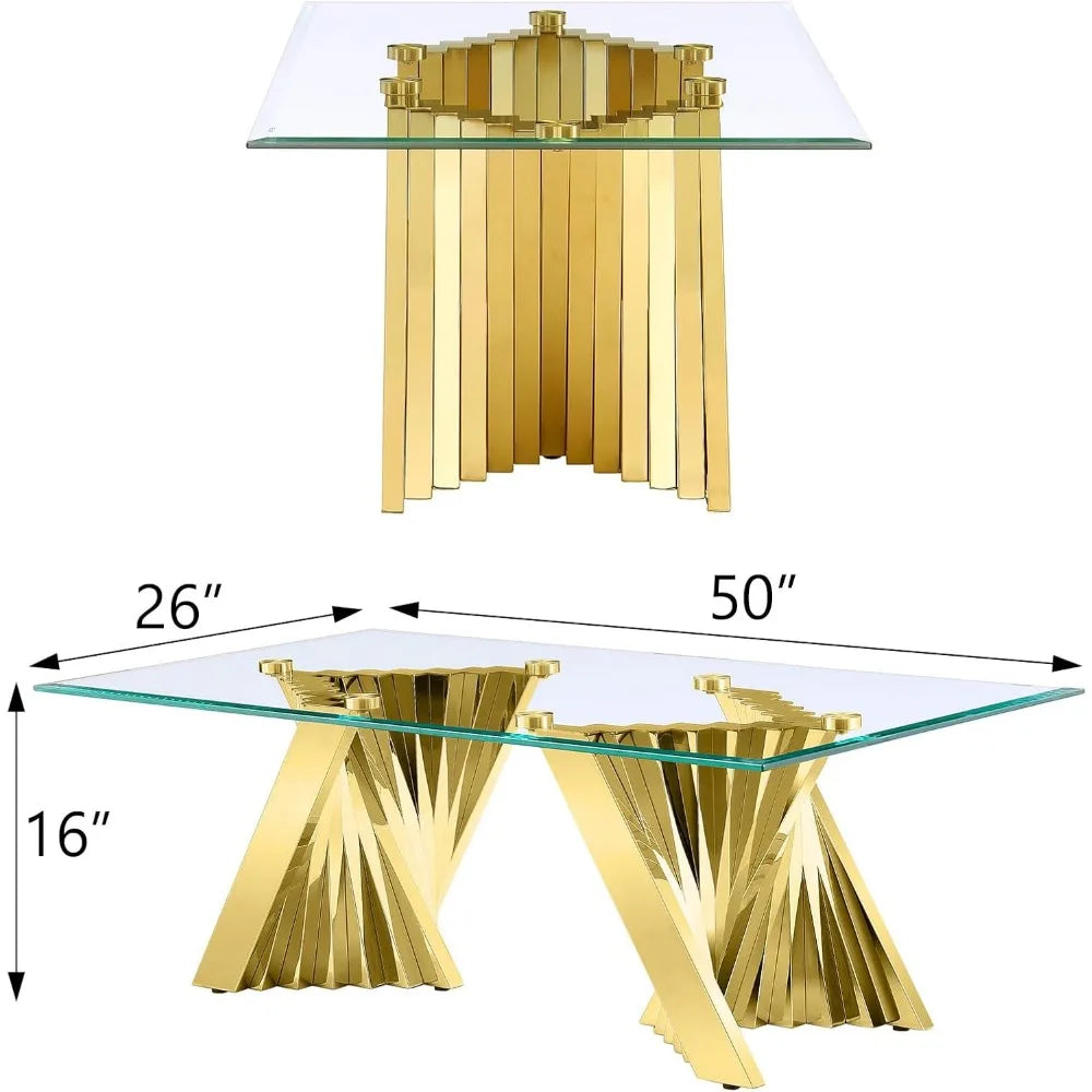 Clear Glass Coffee Table: Rectangle with Gold Stainless Steel Base