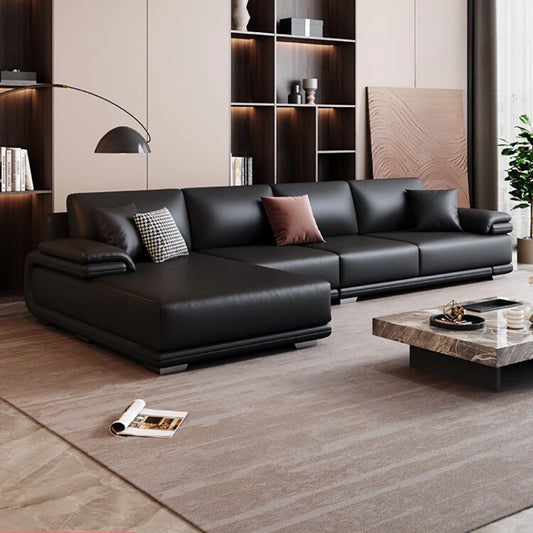 Italian Leather Sofa - Modern Black, Designer Reclining Loveseat