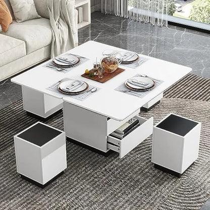 Modern 3-in-1 Lift Top Coffee Table: 4 Storage Stools, Living Room Furniture