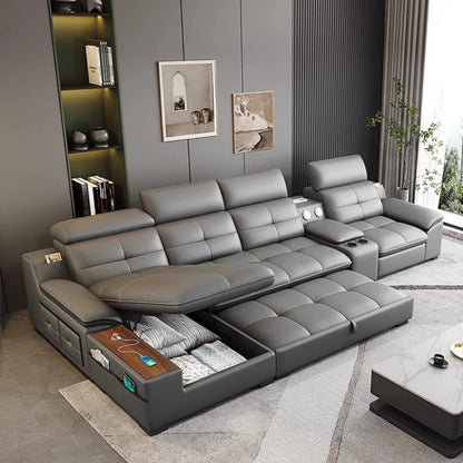 Nordic Smart Leather Sofa - Electric Adjustable & Storage Design