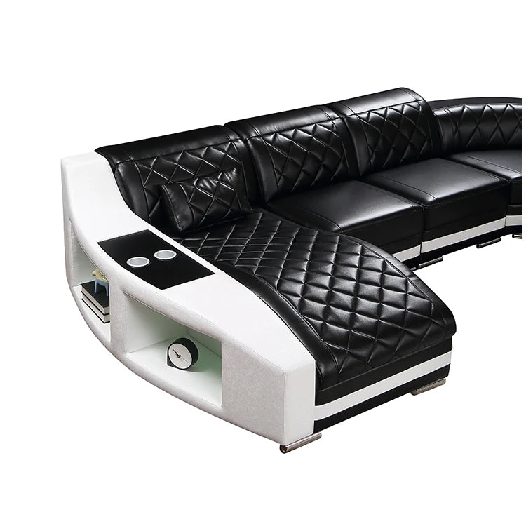 Imported Genuine Cowhide Leather L-Shape Sofa for Modern Living Rooms