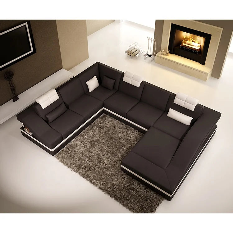 Modern Luxury Black Eco-pure Leather Italian Recliner Sofa Set Furniture Modular Sofa in Leather