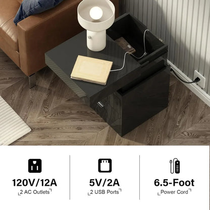 Smart Nightstand with Charging Station & Sliding Top Storage