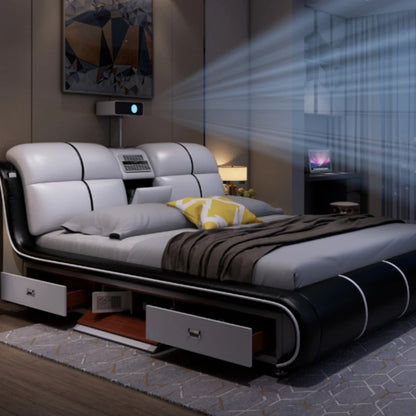 Modern Smart Leather Bed - Multifunctional Storage & Audio