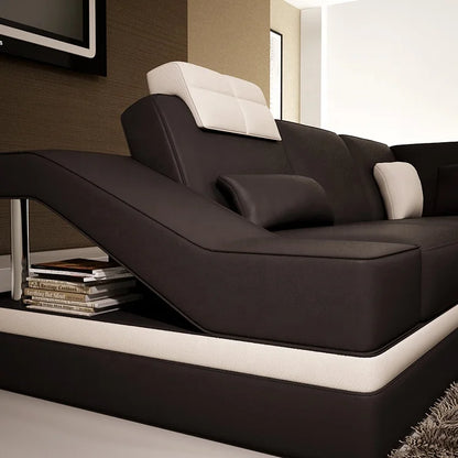 Modern Luxury Black Eco-pure Leather Italian Recliner Sofa Set Furniture Modular Sofa in Leather